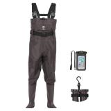 TIDEWE Bootfoot Chest Wader, 2-Ply Nylon/PVC Waterproof Fishing & Hunting Waders with Boot Hanger for Men and Women Brown Size 5 - Retail: $32