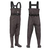 TIDEWE Bootfoot Chest Wader, 2-Ply Nylon/PVC Waterproof Fishing & Hunting Waders with Boot Hanger for Men and Women Brown Size 5 - Retail: $32