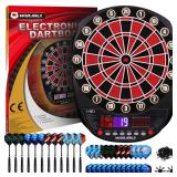 WIN.MAX Electronic Dart Board Soft Tip Dartboard Set LED Displays 3 Languges with 12 Darts 100 Tips Power Adapter Red - Retail: $50