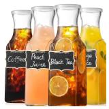 Set of 4 Square Glass Carafe with Lid, 1 Liter Clear Glass Pitcher, Beverage Serveware Carafe for Mimosa Bar, Brunch, Cold Water, Juice, Milk, Iced Tea, Lemonade - Retail: $25
