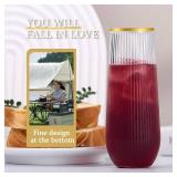 ROIMEE VONT 48 Pack Stemless Plastic Champagne Flutes Disposable 9 Oz Clear Plastic stripe Champagne Glasses Mimosa Glasses with Gold Rim Unbreakable for Party Wedding Birthday (Heavy Duty) - Retail: 