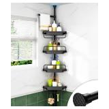 ALLZONE Corner Shower Caddy Tension Pole, Extendable Rustproof Stainless Steel Pole & 4-Tier Adjustable Shelves for Easy Drainage and Built-to-Last Stability, 34 to 116 Inch, Black - Retail: $33