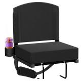 Dayacoco Stadium Seats with Back Support, New Portable Seat for Bleachers Hold up 400lbs, Wide Bleacher Seat with Shoulder Strap & Handle Perfect for Sports Events (Black, 1pcs) - Retail: $41