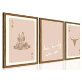 Western Wall Art Set of 3, Vintage Southwestern Cowboy Playing Card Wall Decor Painting, Longhorn Bull Skull and How Lucky Are We Canvas Prints for Bedroom Living Room 12x16 inch Wood Framed - Retail: