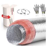 6 Inch Insulated Flexible Duct R6 Silver Jacket 25 Feet Long with 2 Clamps,Used in Standard Heating and Air Conditioning (HVAC) - Retail: $68