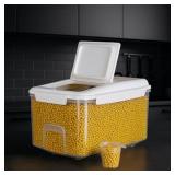 LivLab Mker Rice Storage Container 20 lbs - 15 lbs Airtight Flour Dispenser with Lids & wheel, BPA Free, kitchen organizers for Pet/Cat/Dog Food Storage Container (10 lbs), White - Retail: $36
