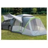 JOYTUTUS SUV Tent with Screen Porch and Awning for Family Camping, 60% More Space Car Tent for 5-9 Person, Dual-Use SUV or Camping with Rainfly, Double Door, Starry Sky Roof, Fit for SUV Car Van