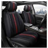 OASIS AUTO Car Seat Covers Premium Waterproof Faux Leather Cushion Universal Accessories Fit SUV Truck Sedan Automotive Vehicle Auto Interior Protector Full Set (OS-007 Black)