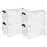 Sterilite 4 Pack Ultra Latching Box, Storage Bins with Lids, Clear Plastic, damaged lids