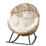 Egg Chair Outdoor Rocking Chairs, Wicker Patio Chair Oversized Lounger Chair with Cushion for Indoor Living Room Bedroom Outside Patio Backyard Balcony, Beige