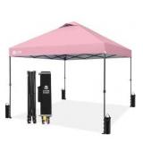 CROWN SHADES 10x10 Pop Up Canopy Tent - Patented Center Lock One Push Instant Outdoor Canopy Beach Tent with STO-N-Go Bag 8 Stakes & 4 Sand Bags Pink