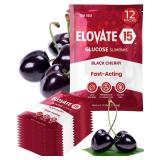 Elovate 15 Fast Acting Glucose Packets - Quick Dissolving, Gluten-Free 15g of Glucose Powder Packets for Sugar & Energy Dips - Oral Dextrose Powder for Kids & Adults, Hypoglycemia (12 x Black Cherry) 