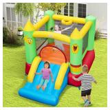 $174 Inflatable Bounce House with Blower, Slide & Basketball Hoop