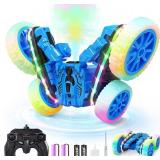2-in-1 RC Car 4WD, Spray & LED, 360 Flips, Blue, Ages 8-12