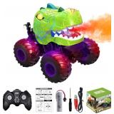 Dinosaur RC Car, 360 Rotating Stunt Toy with Spray, Light & Sound