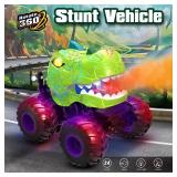 Dinosaur RC Car, 360 Rotating Stunt Toy with Spray, Light & Sound