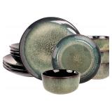 $60 Dinnerware Sets(12Pcs) Reactive Glaze Plates and Bowls, Microwave