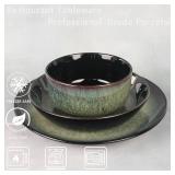 $60 Dinnerware Sets(12Pcs) Reactive Glaze Plates and Bowls, Microwave