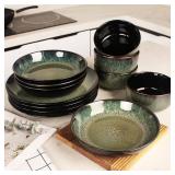 $60 Dinnerware Sets(12Pcs) Reactive Glaze Plates and Bowls, Microwave