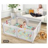 Costway Baby Playpen with Mat and Breathable Mesh Gray