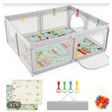 Costway Baby Playpen with Mat and Breathable Mesh Gray