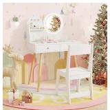 Kids Princess Makeup Desk & Chair Set with Mirror & Lights