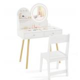 Kids Princess Makeup Desk & Chair Set with Mirror & Lights
