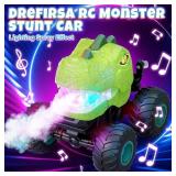 Dinosaur RC Car for Kids Ages 3-12, Monster Truck, Spray, Lights