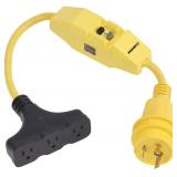 $88 Marinco Pigtail Adapter, 30A Male To 15A Female With GFCI