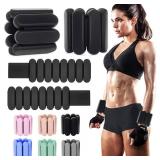 2- Pack. Adjustable Ankle/Wrist Weights, 1 Pair, 1 lb Each, Silicone. Black