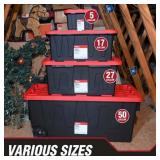 $65 Hyper Tough 27-Gallon Stackable Snap Lid Storage Bin, Black/Red
