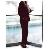 Size Large- Womens Pajamas Set Soft Sleepwear Button Shirt & Pants (DARK WI