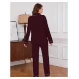 Size Large- Womens Pajamas Set Soft Sleepwear Button Shirt & Pants (DARK WI