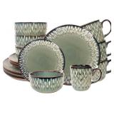 $69 Dinnerware Sets 16 Pieces - Round Reactive Glaze Tableware for 4, BLUE.