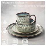 $69 Dinnerware Sets 16 Pieces - Round Reactive Glaze Tableware for 4, BLUE.