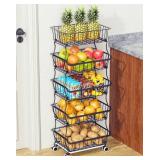 OKZEST Fruit Basket for Kitchen, Stackable Bins Wire Rack with Wheels, Fruit and Vegetable Storage Basket Pantry Food Snack Organizer Shelf, Kitchen Storage Cart for Onion and Potato, Produce