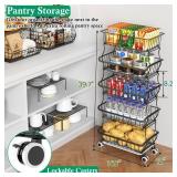 OKZEST Fruit Basket for Kitchen, Stackable Bins Wire Rack with Wheels, Fruit and Vegetable Storage Basket Pantry Food Snack Organizer Shelf, Kitchen Storage Cart for Onion and Potato, Produce