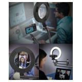 Overhead Camera Mount with Ring Light, Flexible Articulating Phone Arm Stand Compatible with iPhone, Logitech Webcam, Desk Tripod for YouTube Live Stream Cooking Nail Video Recording