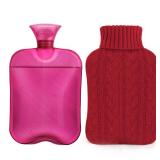 samply Hot Water Bottle with Knitted Cover, 2L Hot Water Bag for Hot and Cold Compress, Hand Feet Warmer, Ideal for Menstrual Cramps, Neck and Shoulder Pain Relief,Red