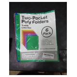 Dunwell Plastic 2-Pocket Folders for 3-Ring Binders, (6 Pack, Assorted Colors) 3 Hole Punched, Divider Folder for Notebook, Durable Poly, Fits 8.5x11 Sheets
