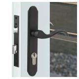 Euro Mortise Storm Door Handle Complete Set Fits for Pella Screen Door Hardware, 2-1/2 Handle PZ, 7/8 Backset, 7-1/4 Trimplate H.C., Non-Handed, Matte Black
