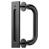 Haritoft All New Sliding Barn Door Handle Pull and Flush Hardware Set, Two-Side with Flat Back-Plate Design, C-Shape, Rustic Black