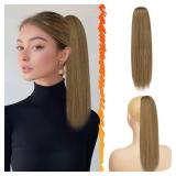 BARSDAR Ponytail Extension - 16 Inch Short Straight Drawstring Ponytail Hair Extensions for Women, Soft Synthetic Clip in Pony Tails Hairpieces Fake Ponytail Daily - Light Brown Mixed