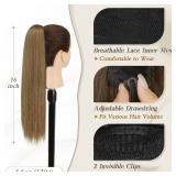 BARSDAR Ponytail Extension - 16 Inch Short Straight Drawstring Ponytail Hair Extensions for Women, Soft Synthetic Clip in Pony Tails Hairpieces Fake Ponytail Daily - Light Brown Mixed