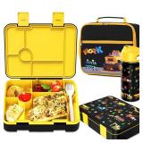 Bevalsa Kids Bento Lunch Box with 6 Compartment, Stainless Steel Metal Water Bottle, Insulated Bag & Utensils, BPA-Free Leakproof Food Container for School Boys Girls, Back To School Gift