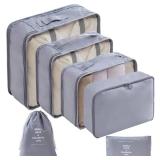 LANSKLBD 6 Set Packing Cubes for Travel, Luggage Organizers with Shoe & Toiletry Bags, Lightweight Suitcase Organizer for Carry-On, Washable Laundry Bags(Grey)
