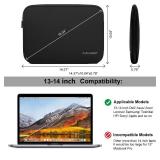 AULEEP 13-14 Inch Laptop Sleeves, Neoprene Water-Resistant Notebook Computer Pocket Tablet Chromebook Carrying Sleeve for MacBook Air/MacBook Pro 13-14 inch for HP/Dell/Lenovo/Asus/Acer, Black