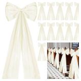 Knitgrip Large Wedding Pew Bows with Long Tails 12 x 29.5 Inch Wedding Aisle Decorations Bows Satin Ribbon Background Decor for Bridal Shower Reception Ceremony(Champagne,12 Pcs)