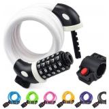 NDakter Bike Lock, 4/5.6 Feet Bicycle Cable, High Security 5 Digit Resettable Combination Coiling Bicycle Lock, Heavy Duty Anti Theft Cable with Mounting Bracket, 1/2 Inch Diameter (5.6FT,White-12mm)