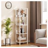 VIMBER 5-Tier Bookshelf with Anti-Fall Baffle, Tall Bookcase for Books, Garage Kit, CDs, Movies, Industrial Standing Bookshelves Storage Organizer for Bedroom Office Living Room White USSJ001W